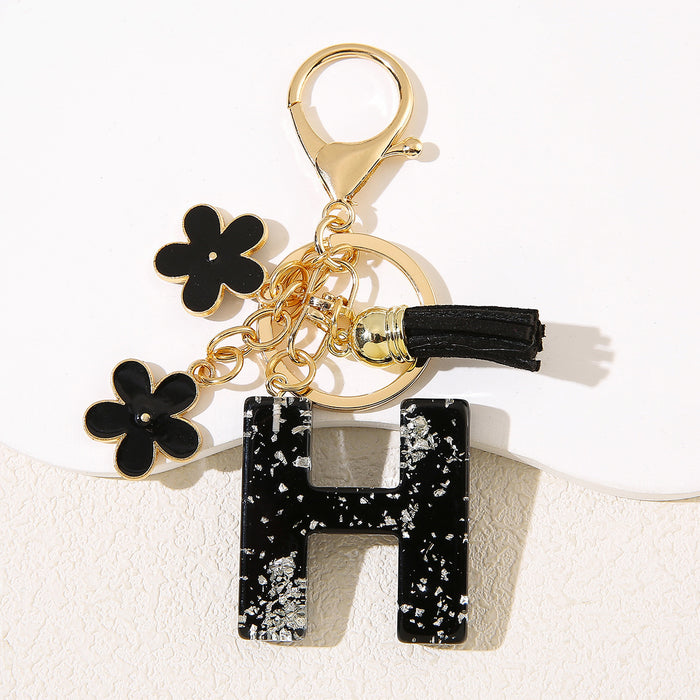 Wholesale Flower 26 English Letter Pendant Keychain Letter Keychain Women's Bag Accessories