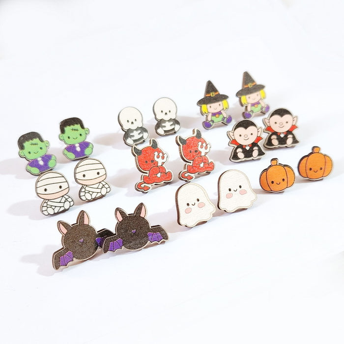 Wholesale Wooden Halloween Demon Bat Earring Rings JDC-ES-Qiany009