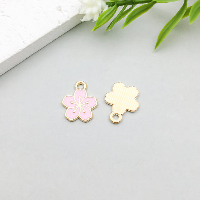 Wholesale Pink oil-sprinkled alloy simulated cherry blossom and  DIY pendant