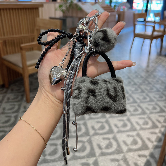 Wholesale Leopard Print Bag Loving Hand-woven Rope Keychain Plush Creative Car Key Chain