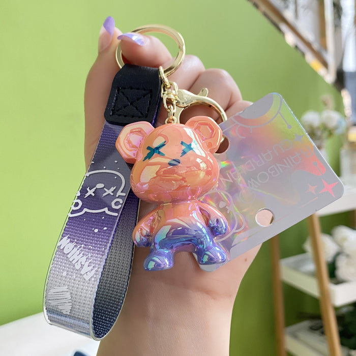 Wholesale Creative cartoon resin gradient graffiti bear key chain fashion trend key chain cute bag ornaments