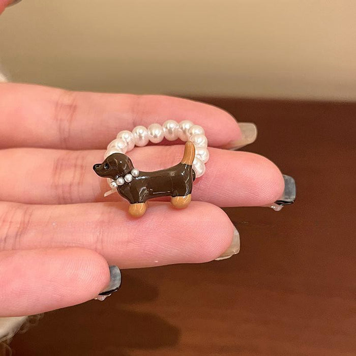 Wholesale Pearl ring, women's autumn and winter cute cartoon high-end feeling, index finger ring, children's fun ring