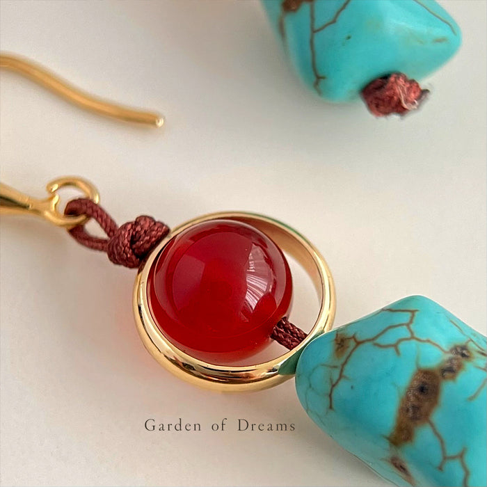 Wholesale Synthetic turquoise earrings with retro personality, ear hooks, personalized and niche earrings