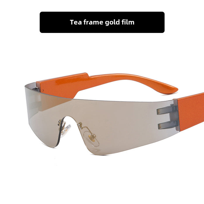 Wholesale Frameless sunglasses, punk sports sunglasses, one-piece fashion sunglasses