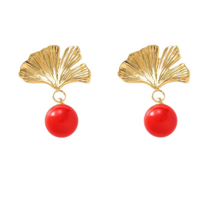 Wholesale Titanium Steel Ginkgo Leaf Delicate Earrings