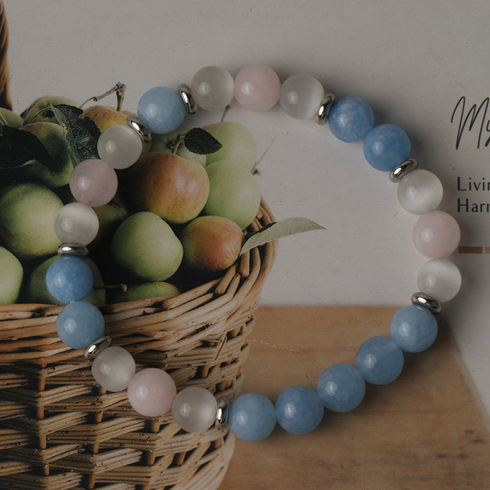 Wholesale Natural stone bead bracelet, cat eye stone, sea blue treasure, pink crystal, elastic rope bead bracelet, handmade accessory