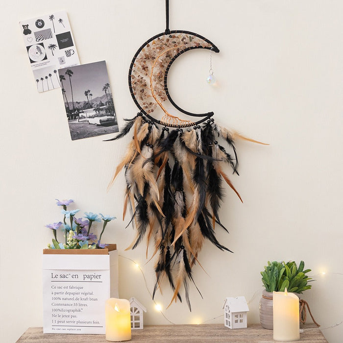 Wholesale Feather Dreamcatcher Wall Hanging with Tree of Life Design and Natural Stone Accents