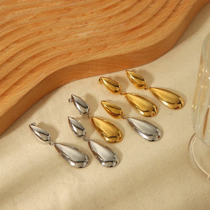 Wholesale Water droplet earrings, female stainless steel hollow three-dimensional double water droplet earrings jewelry