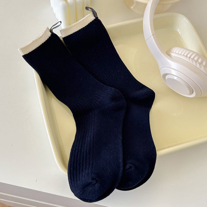 Wholesale Mid length socks, pure cotton pile socks, contrasting stripes, sweat absorbing socks
