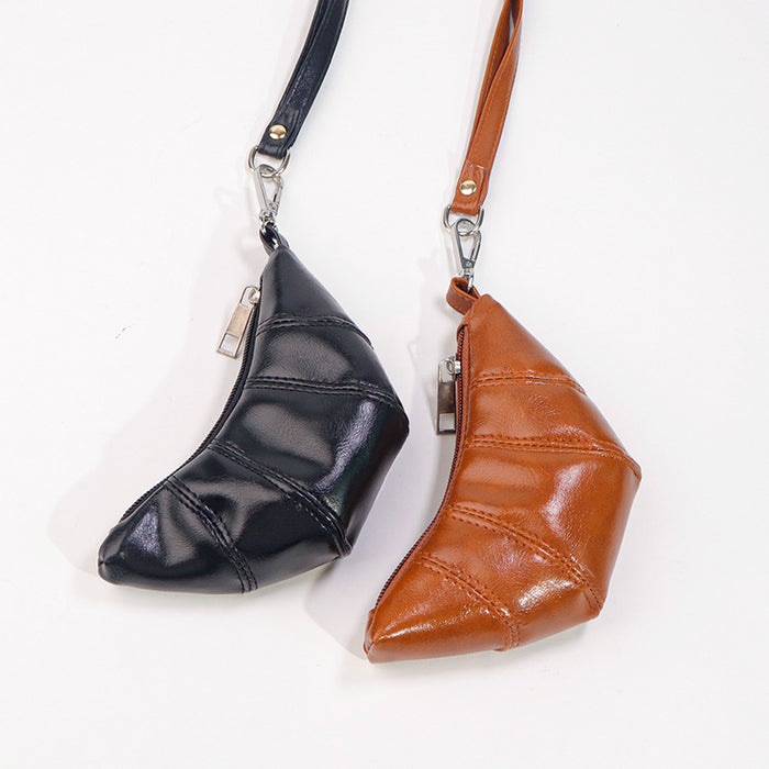 Wholesale Halterneck croissant cute earphones small bag dumpling bag PU leather with lanyard
