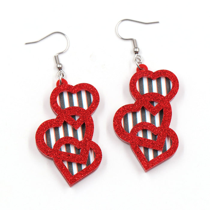 Wholesale Earrings Acrylic Valentine's Day Black and White Striped Heart JDC-ES-XYan015