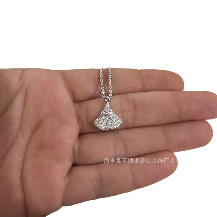 Wholesale  V gold high version small skirt necklace female white fritillary fan rose gold pendant clavicle chain