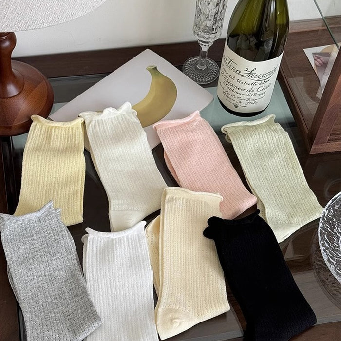 Wholesale Socks with rolled edges, mid tube socks, pure cotton mesh long socks, stacked socks