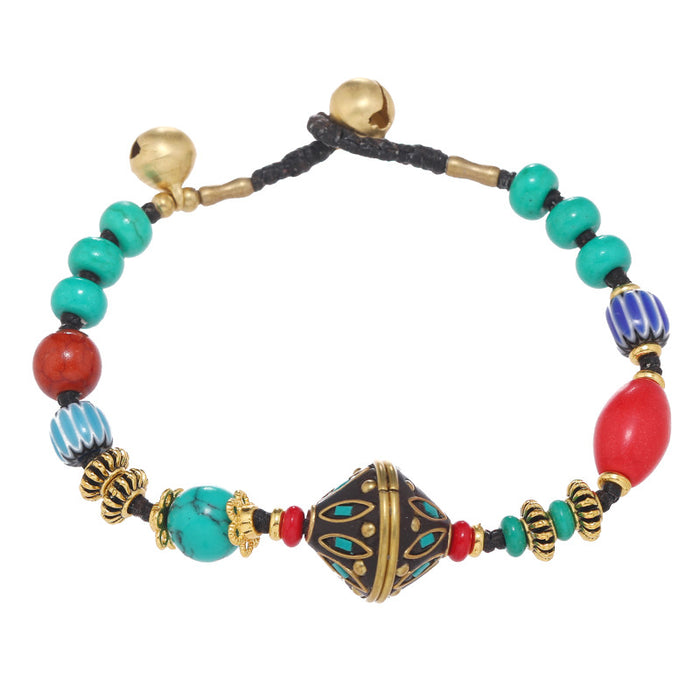 Wholesale Ethnic Style Turquoise Copper Beads Beaded Bracelet JDC-BT-Luox001