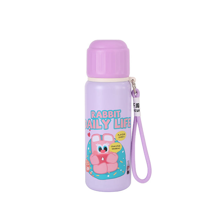 Wholesale Stainless Steel Thermos Cup Toast Rabbit Cute Graffiti Double Drink Cup  with Lanyard Children' s Water Cup