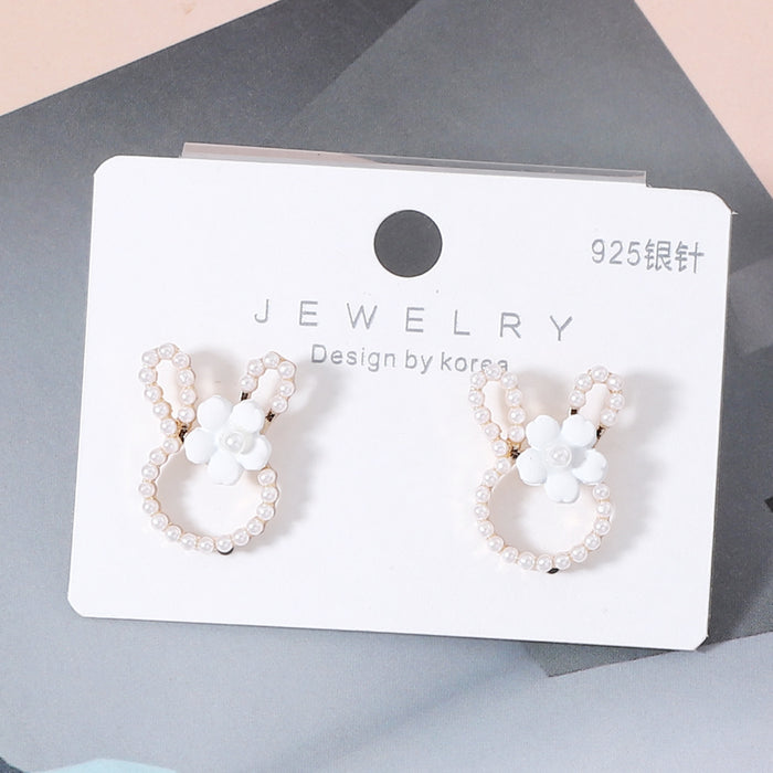 Wholesale Rabbit Head Alloy Inlaid Rice Bead Earrings JDC-ES-YueLi027