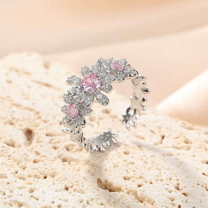 Wholesale Flower design, light luxury zircon ring, atmospheric, versatile, elegant temperament, adjustable opening, wholesale