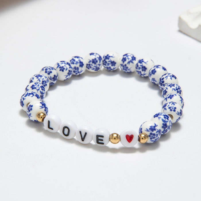 Wholesale Chinese Vintage Ceramic Bead Bracelet with Alphabet Cross Design Fashion Accessory Gift MOQ≥2