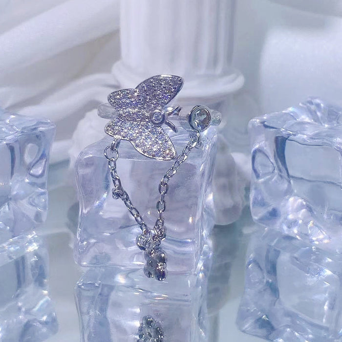 Wholesale New butterfly three-dimensional fashionable light luxury sparkling diamond open ring with niche design and high-end feel