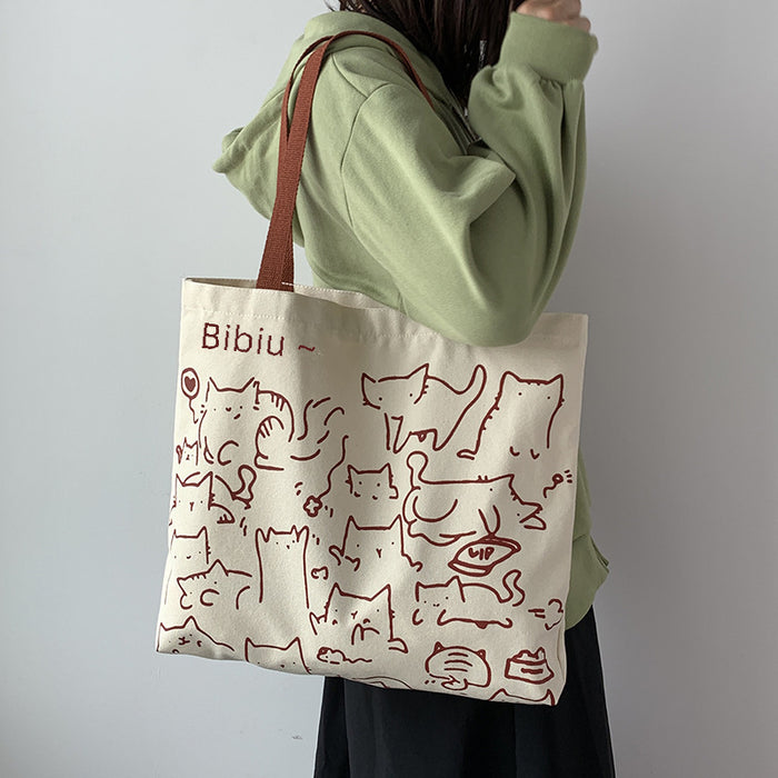 Wholesale Hand drawn shoulder bag, backpack, artistic retro style, large capacity canvas bag
