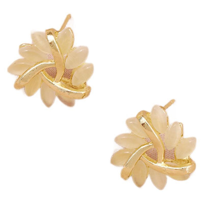 Wholesale S925 Silver Pin Cat's Eye Stone French Petal Ear Studs Female