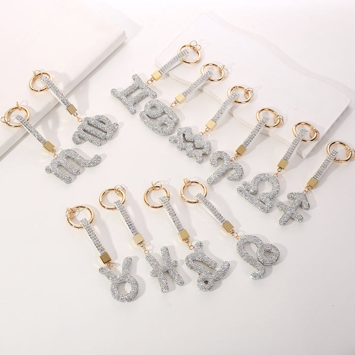Wholesale Full Crystal Zodiac Keychain Diamond-Encrusted Car Key Chain,  Simple and Personalized Pendant