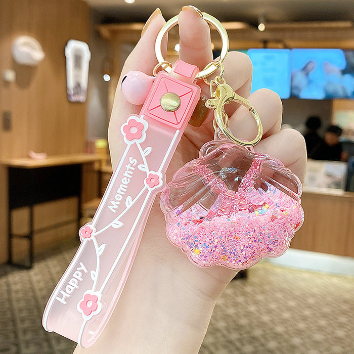 Wholesale Starfish Oil Flow Bottle Keychain Acrylic Pink Gift Bag Charm