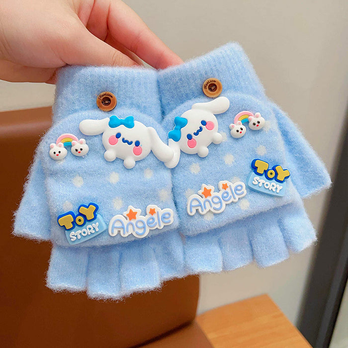 Wholesale Warm Gloves Cute Cartoon  fleece-lined Warm Five Finger Set