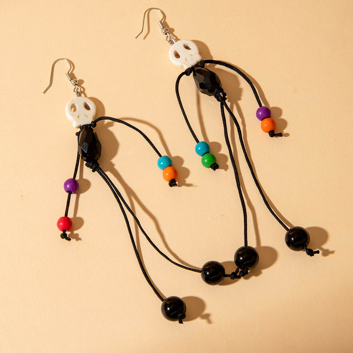 Wholesale Halloween Pumpkin Skull Polyester Tassel Drop Earrings Boutique Resale MOQ≥2