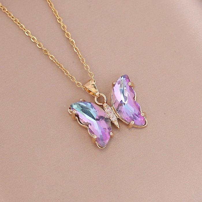 Wholesale Gradient butterfly necklace, women's fashionable stainless steel necklace, personalized collarbone chain