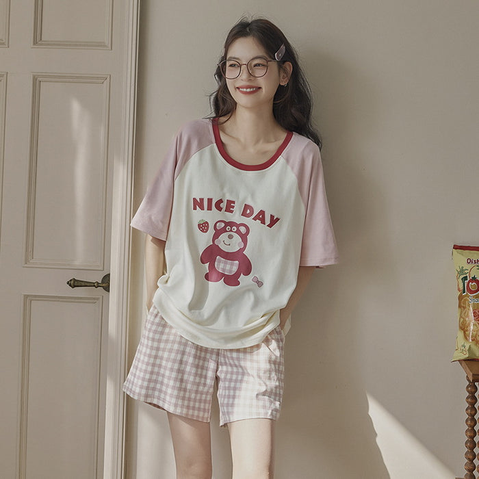 Wholesale Cotton pajamas, short sleeved shorts, cartoon casual, comfortable, cool, and can be worn as cute home clothes