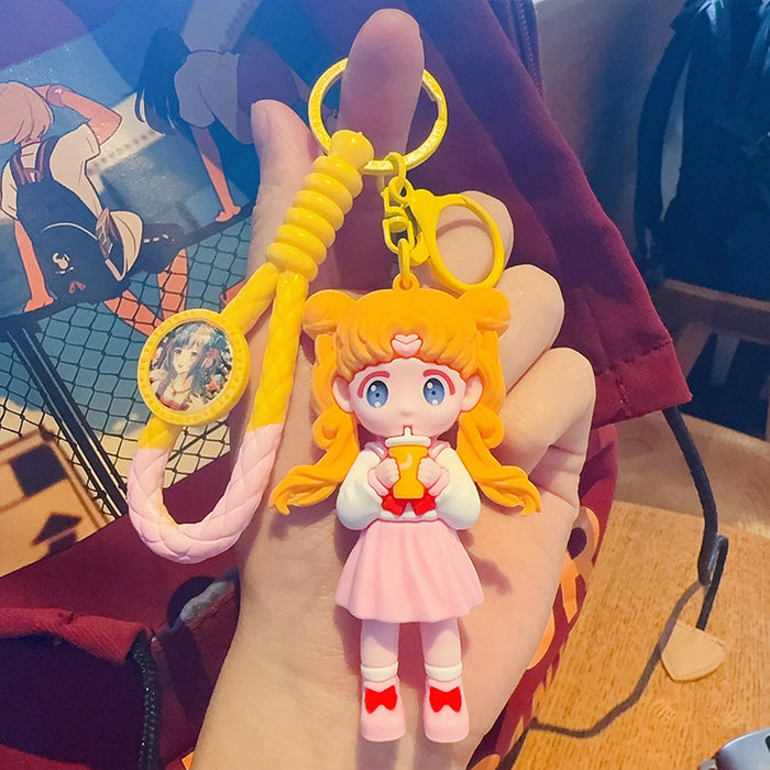 Wholesale Cute Cartoon Girl Drinking Milk Tea PVC Keychains