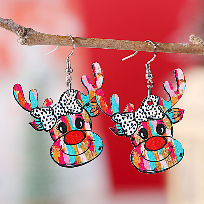 Wholesale Christmas Reindeer Pendant Earrings Painted Reindeer Jewelry