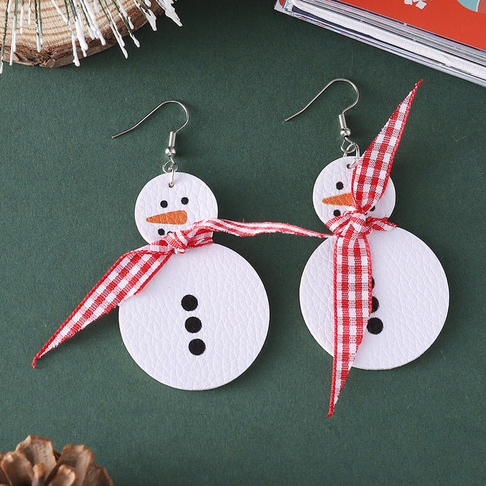 Wholesale Leather Christmas Snowman Drop Earrings Fashion Accessory Boutique Resale