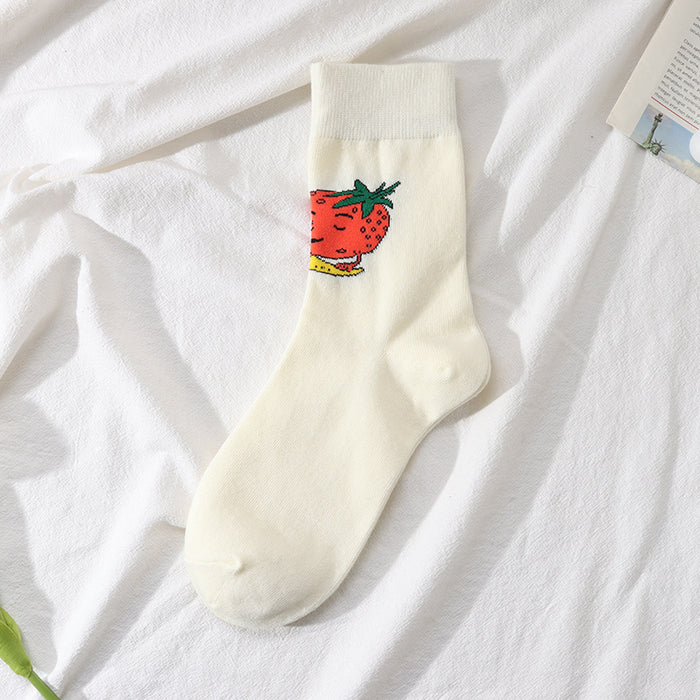 Wholesale Mid length socks, flower cotton socks, cartoon comfortable and breathable calf socks