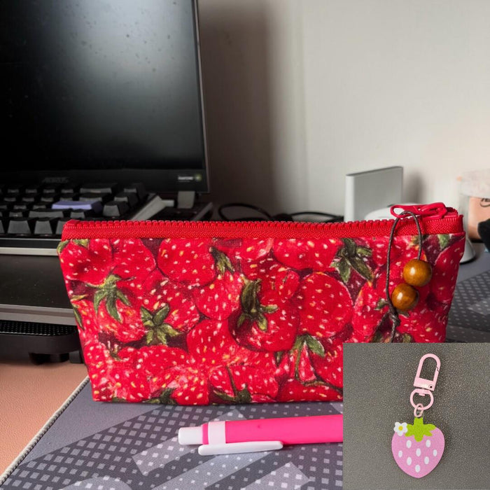 Wholesale Canvas Cream Floral Pencil Case Large Capacity Makeup Bag