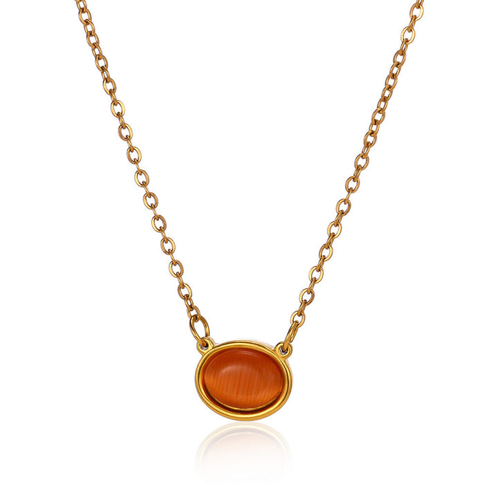 Wholesale Oval Cat' s Eye Pendant Titanium Steel Necklace Niche Clavicle Chain