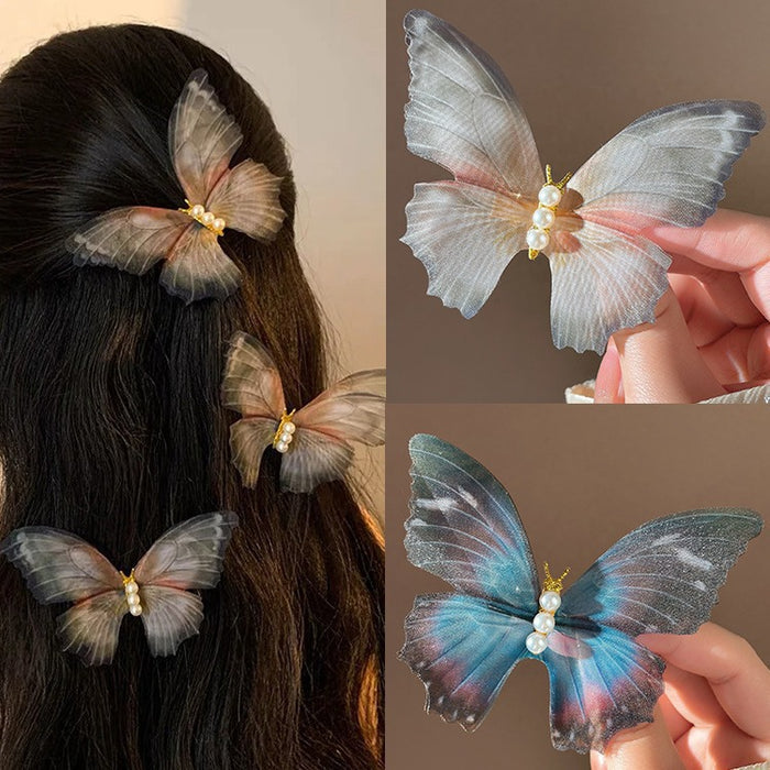Wholesale Double layer mesh butterfly hair clip, hairpin, butterfly gradient headband, hair accessories