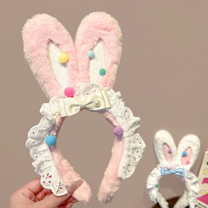 Wholesale Women's Cute Plush Bunny Ears Lace Bow Headband