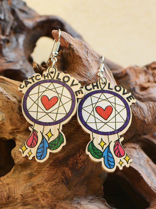Wholesale Valentine's Day Wooden Dream Catcher Love Earrings JDC-ES-ChenC001