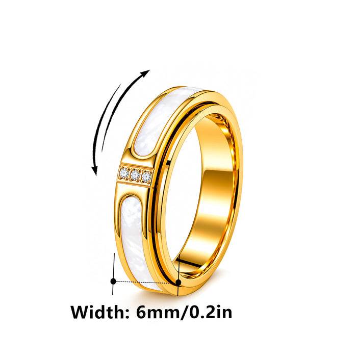 Wholesale Light Luxury Rotatable Ring with White Shell and Crystal 304 Stainless Steel
