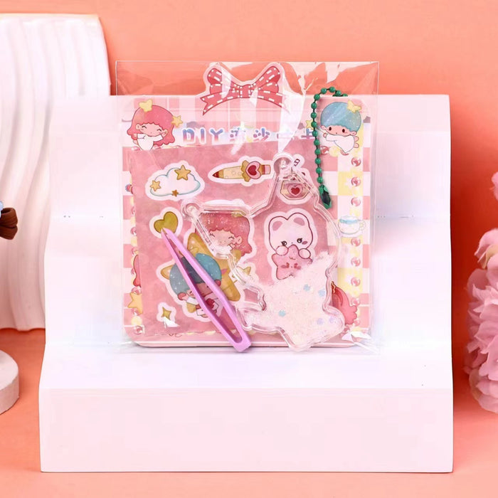 Wholesale 36pcs/box Quicksand notebook stickers for children' s creative handmade materials package Quicksand keychain pendant