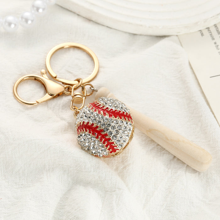 Wholesale Diamond-Inlaid Baseball Bat Keychain Zinc Alloy Car Key Bag Charm Accessory MOQ≥2