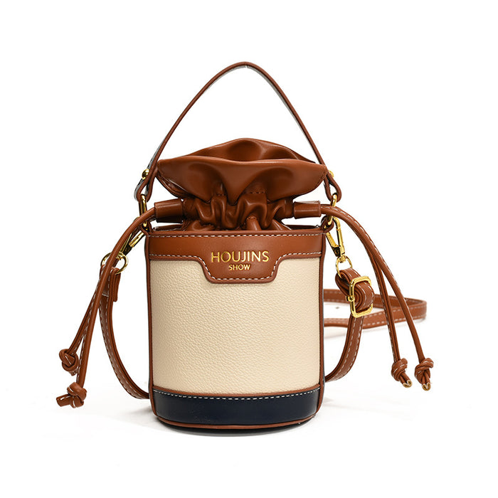 Wholesale Children's bag, contrasting color drawstring bucket bag, new retro crossbody bag for girls