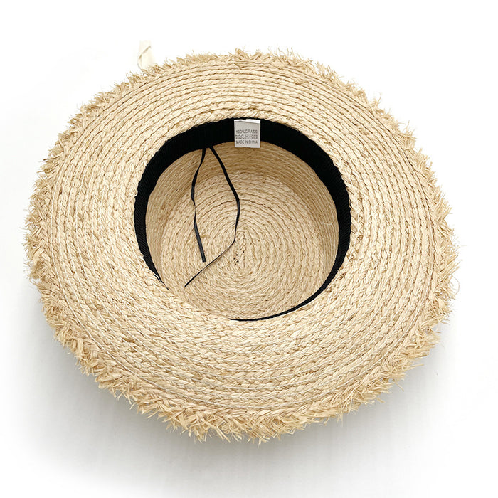 Wholesale Letter Embroidered Straw Hat Seaside Vacation Loose-Brimmed Beach Hat