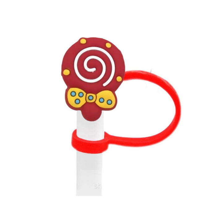 Wholesale Cartoon lollipop shaped dustproof straw cap DIY creative straw decoration cover 8/10mm silicone straw stopper