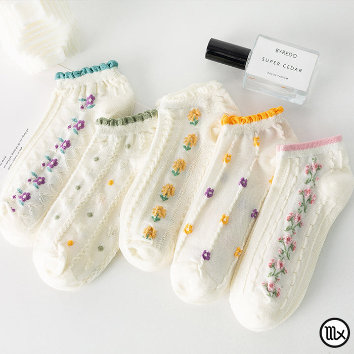 Wholesale Small flower socks, short socks, cute low cut boat socks, thin version