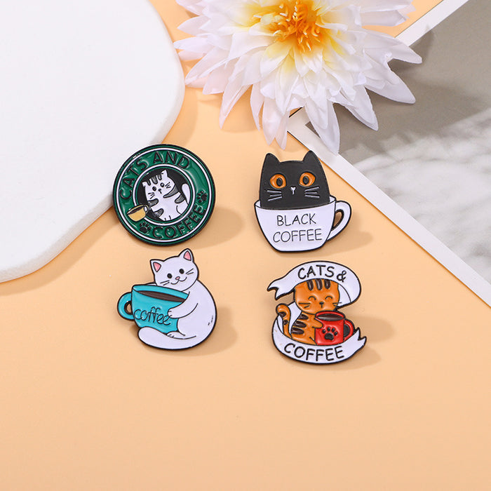 Wholesale Coffee Cat Brooch Backpack Badge Clothing Accessories