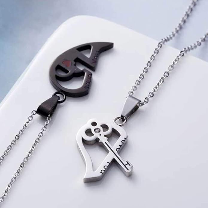 Wholesale Key-shaped couple heart necklaces