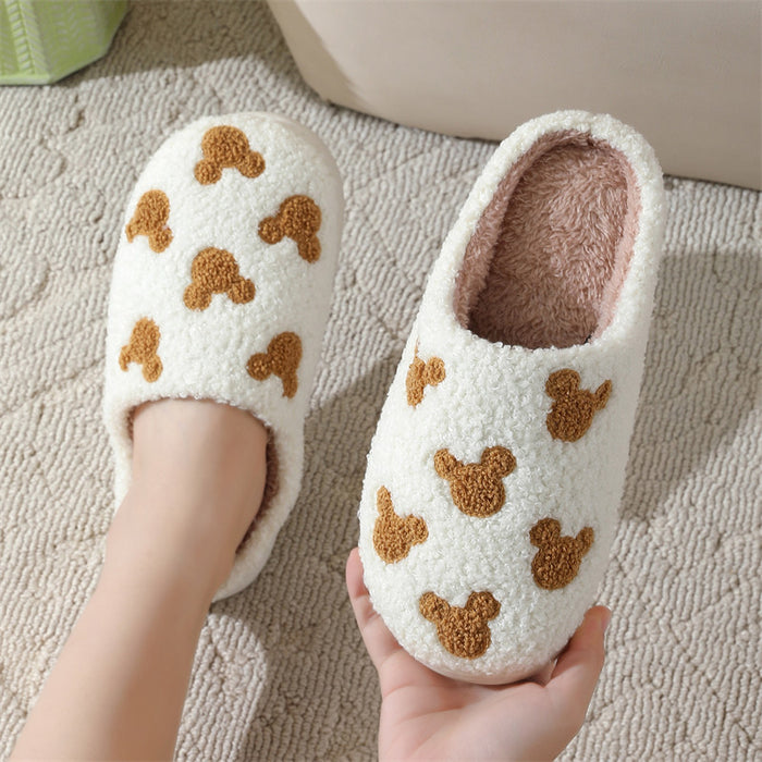 Wholesale Cute bear cartoon cotton slippers for women winter home indoor non-slip home slippers